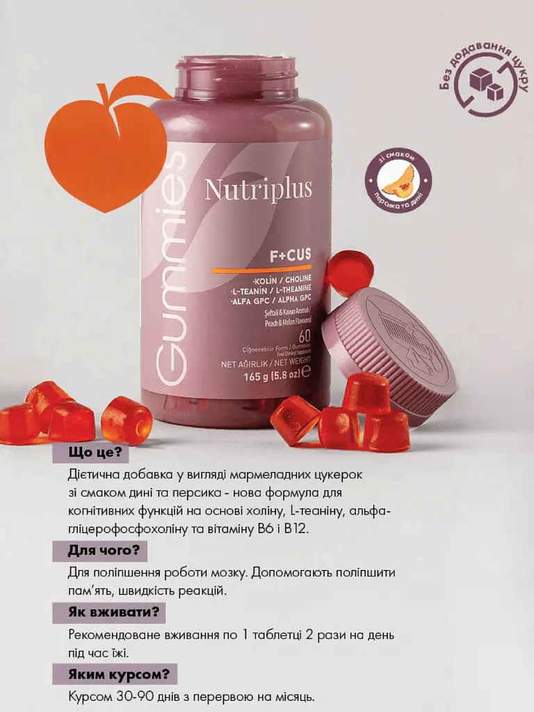 Дієтична добавка Farmasi "Желейні вітаміни F+CUS Nutriplus" для поліпшення роботи мозку 60 штук - фото 3