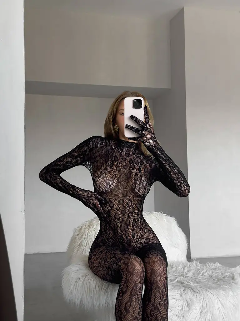 Бодістокінг жіночий закритий у леопардовий принт чорний S/M/L - фото 3
