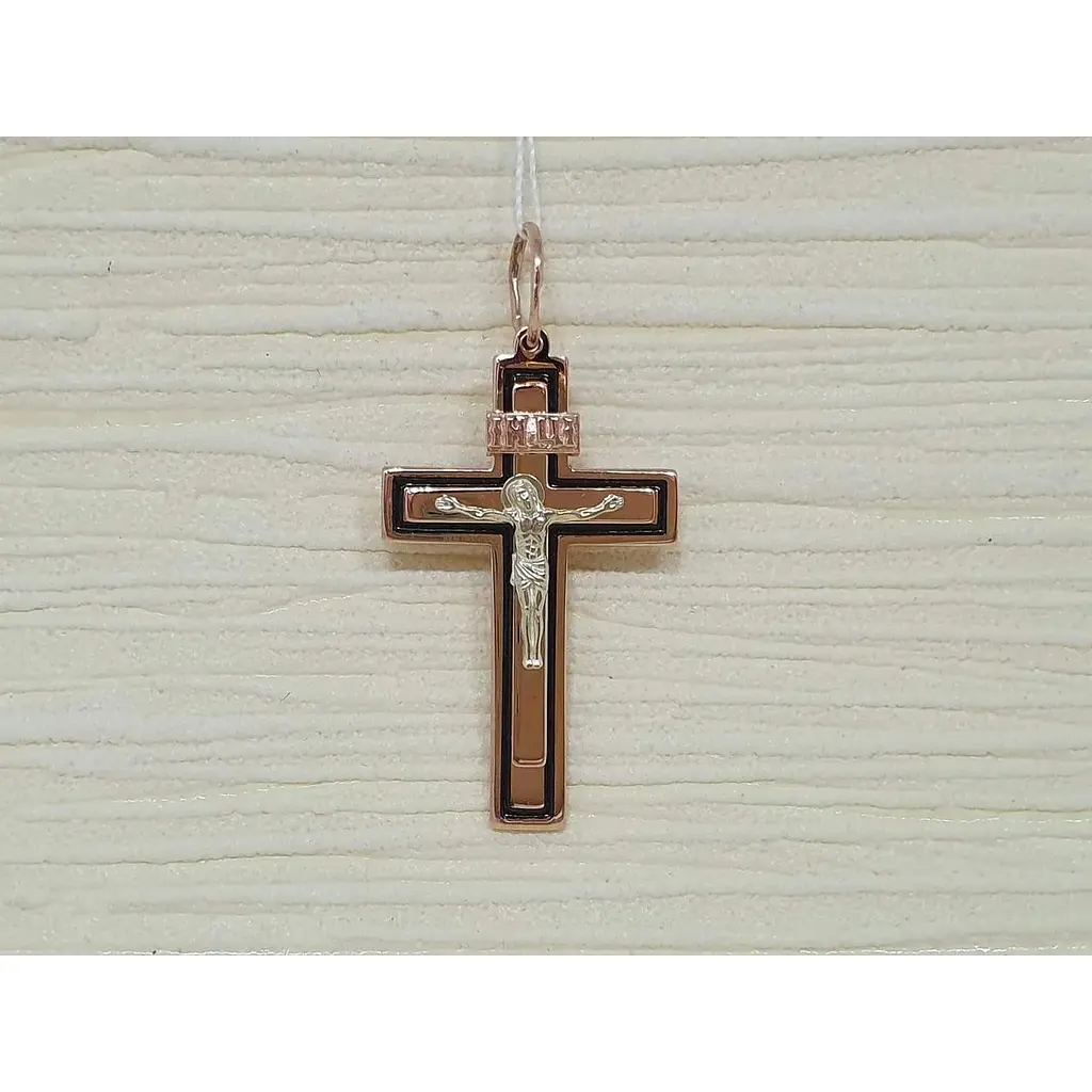 Золотий хрестик Харківська ювелірна фабрика Розп'яття Христа з емаллю. 173-ЕІН - фото 2