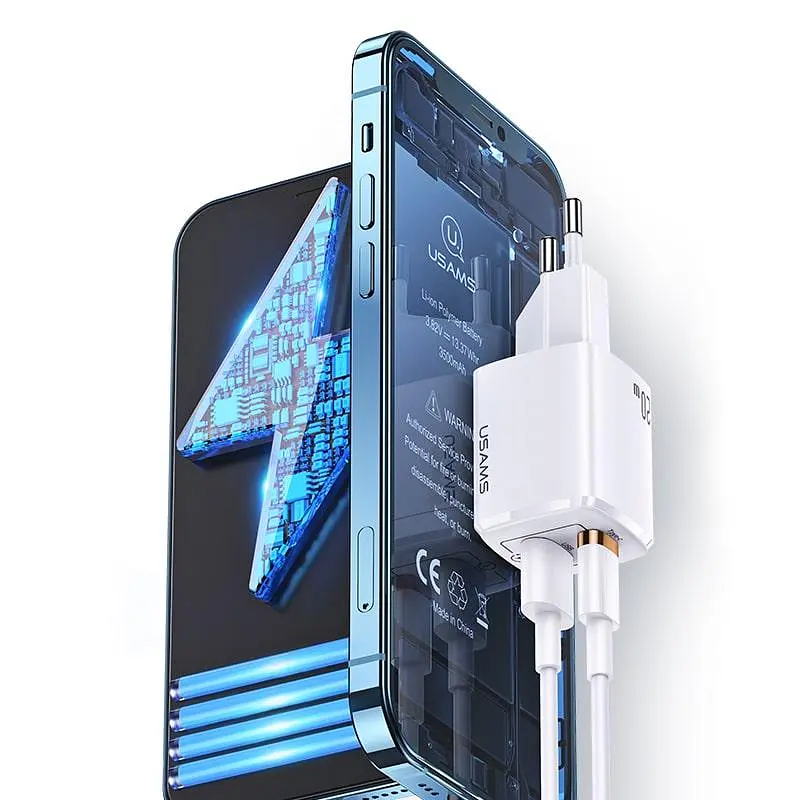 Блок быстрой зарядки USAMS T37 Super Si Fast Charger US-CC128 Адаптер сетевой - фото 3
