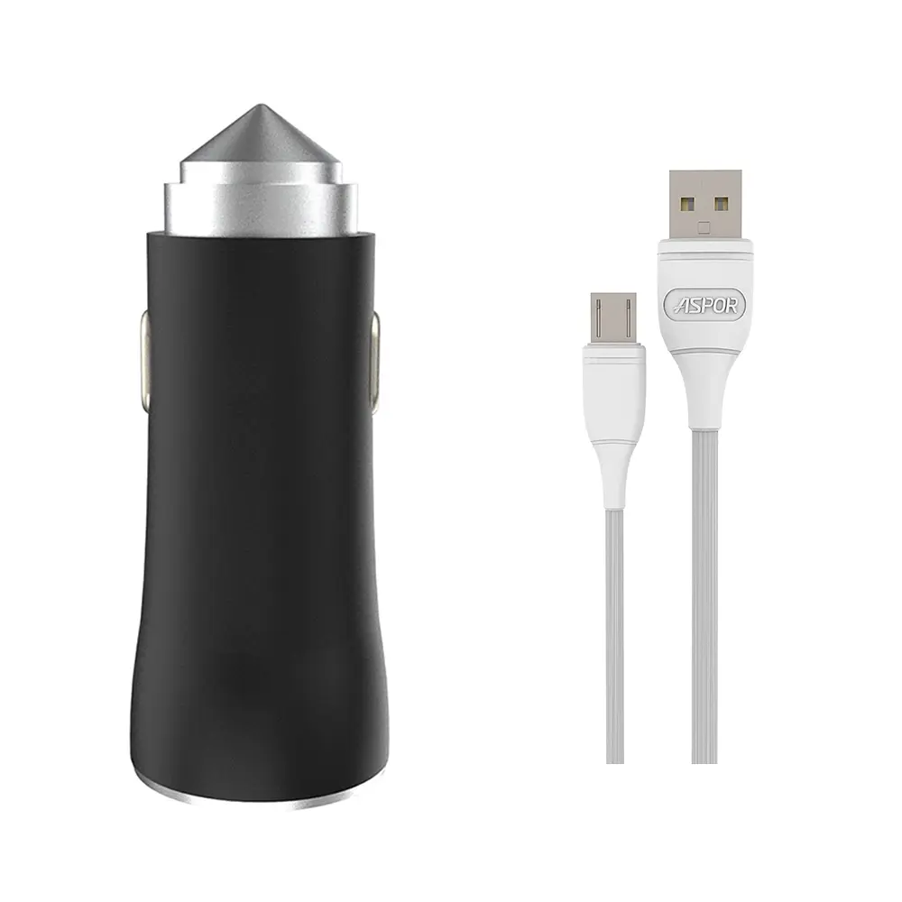 Автомобільний зарядний пристрій Aspor A918 Metal LED (2USB/3.4A) + кабель USB – Micro- чорний