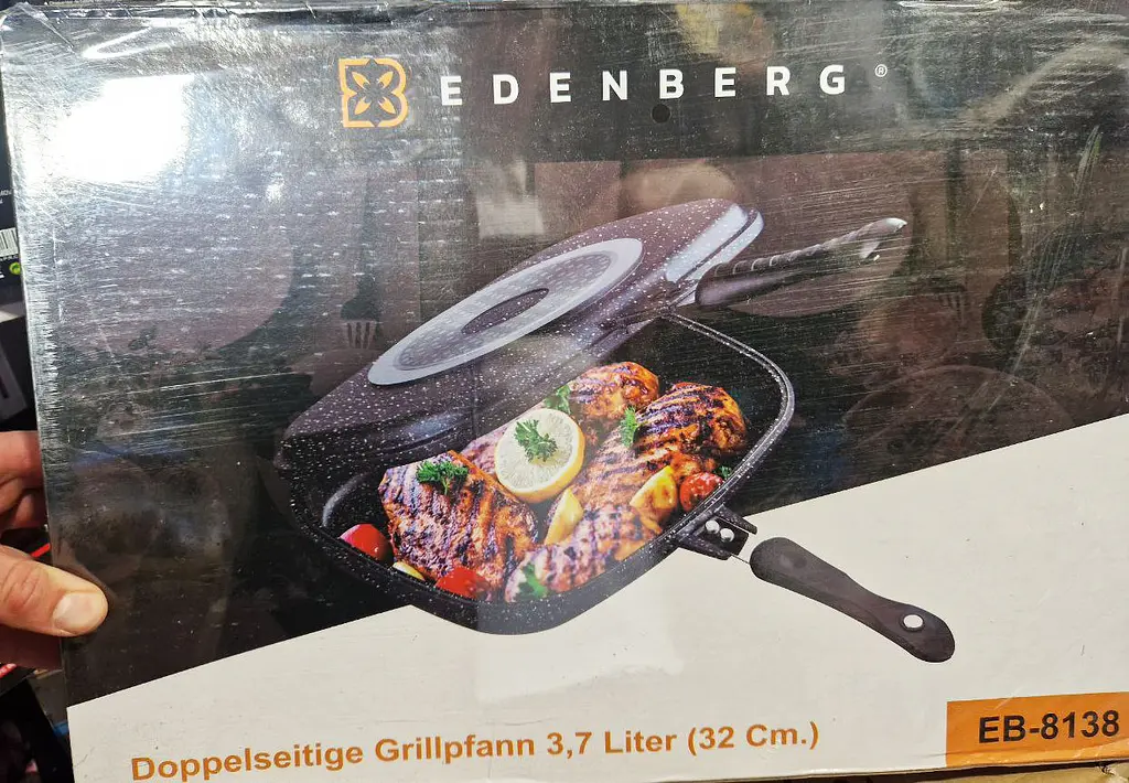 Сковорода гриль с антипригарным покрытием Edenberg EB-8138 двухсторонняя 32х25 см для стейков. - фото 6