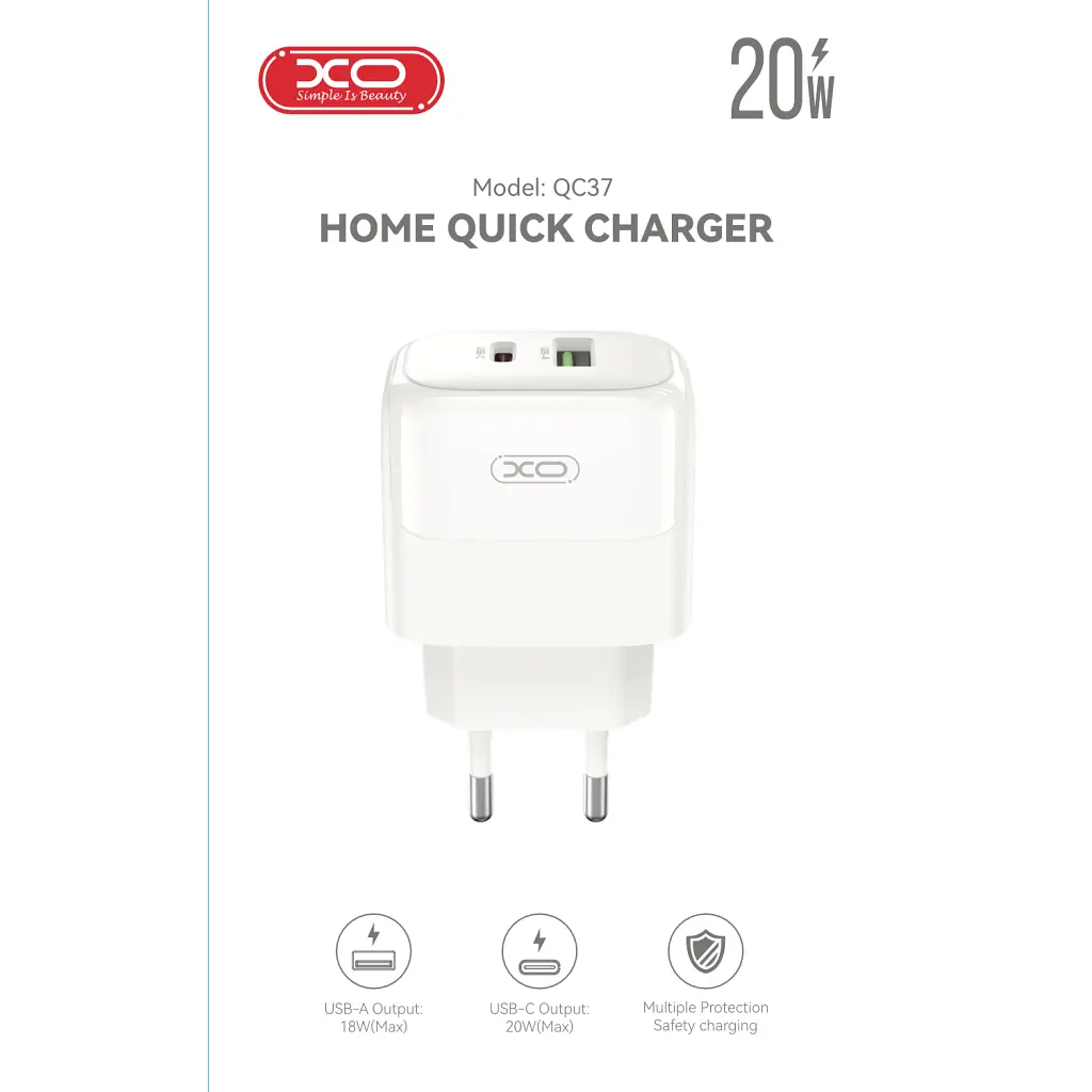 Зарядний пристрій XO 1xUSB QC 3.0 + 1xUSB-C PD 20 Вт (XO-QC37) - фото 6
