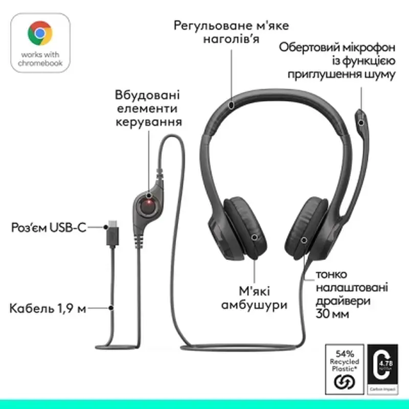Навушники Logitech H390 USB-C Midnight Black (981-001576) - фото 5