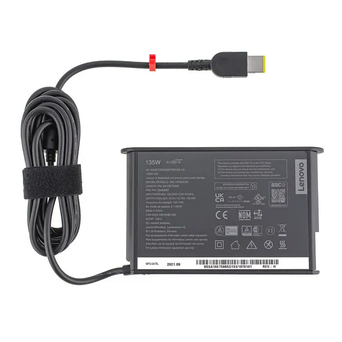 Блок живлення для ноутбука Lenovo 20V, 6.75A, 135W, USB+pin (Square 5 Pin DC Plug), 3 pin, black, SLIM OVALE - фото 3