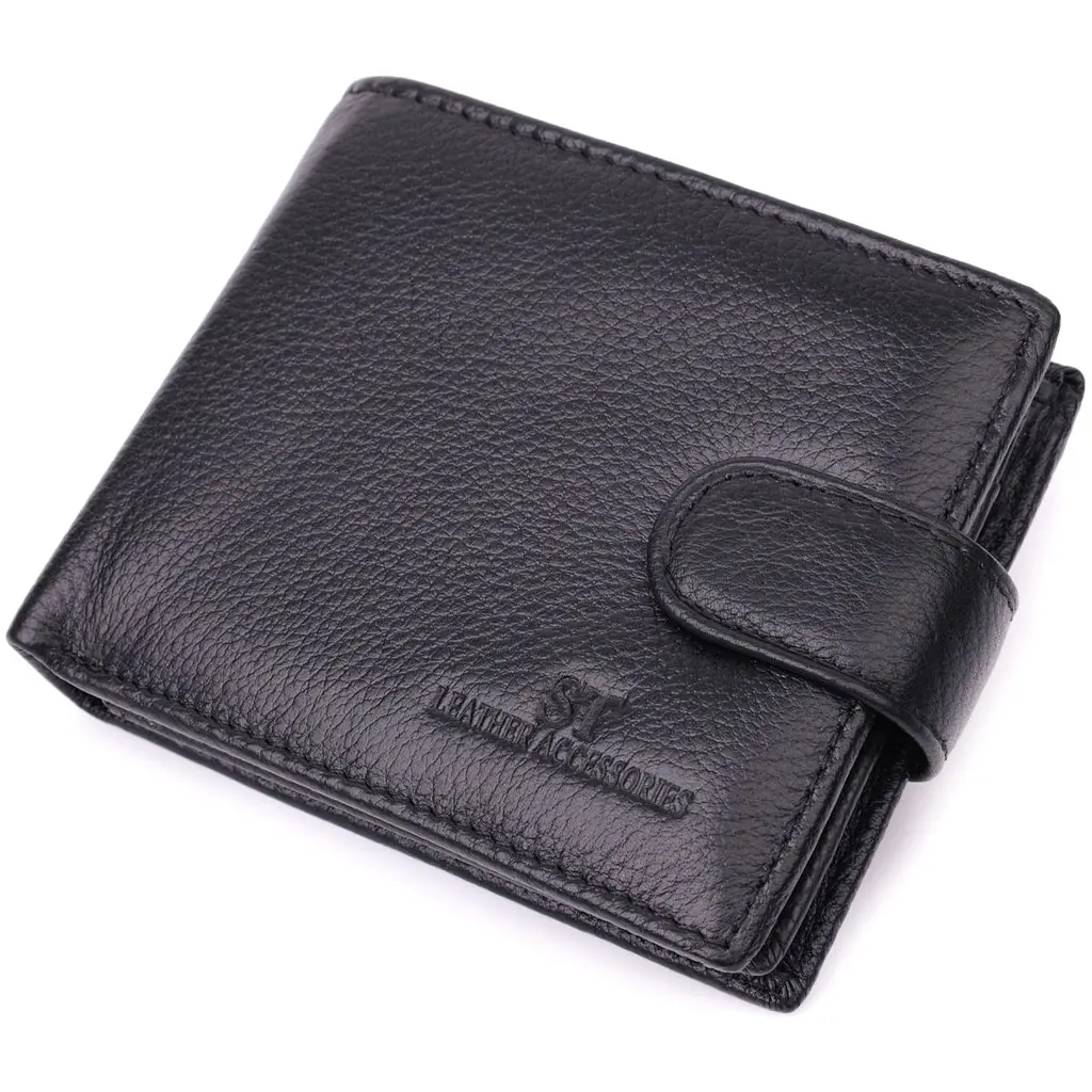 Гаманець для чоловіків зручного розміру із натуральної шкіри ST Leather 22461 чорний - фото 5
