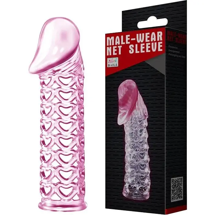 Удлинительная насадка-презерватив Lybaile Male-wear net sleeve, BI - 026200, Розовый - фото 2