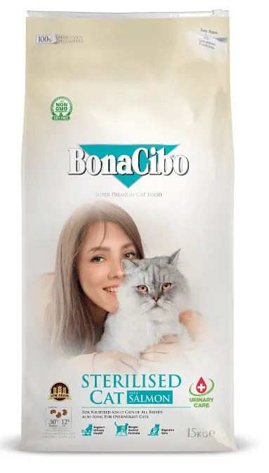 Сухий корм BonaCibo Adult Cat Sterilised Salmon з лососем для стерилізованих кішок 15 кг