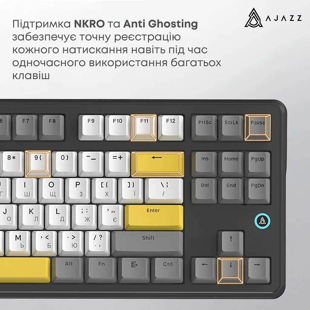 Клавиатура Ajazz AK870 V2 Flying Fish switches Black Gray Yellow (AK870-V2-FF-BGY) - фото 12