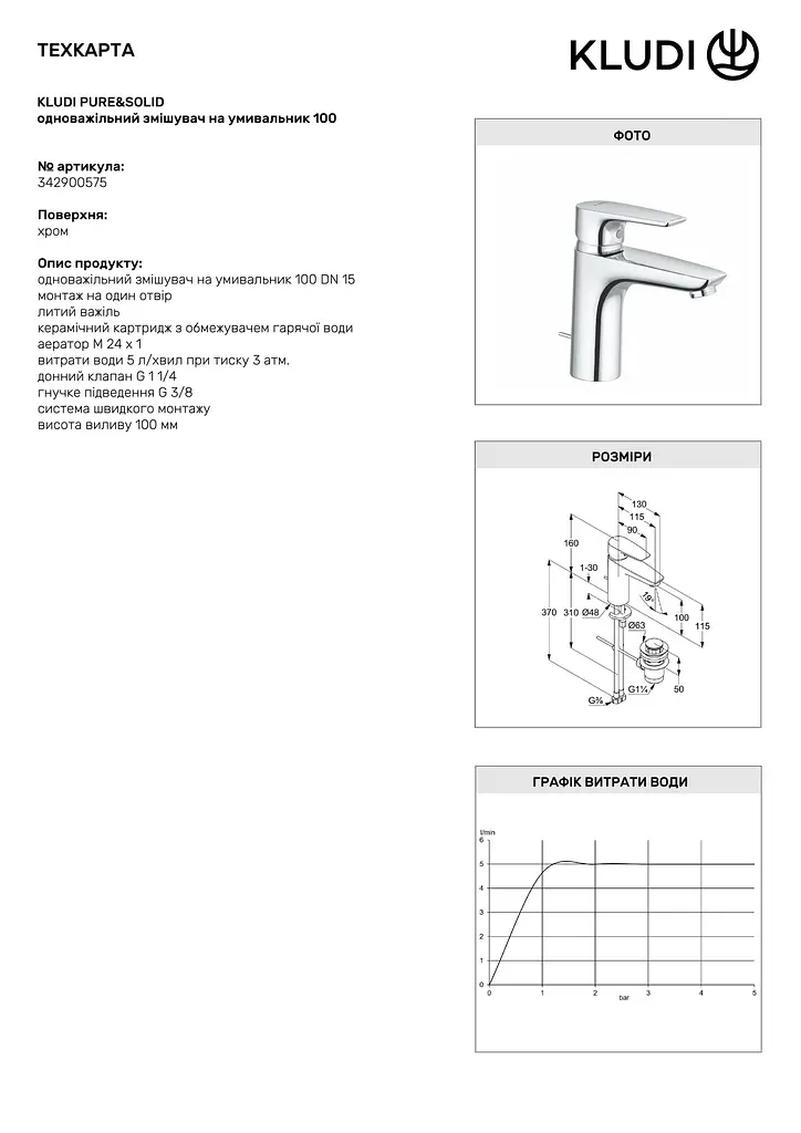Смеситель для умывальника Kludi Pure&Solid 342900575 - фото 2