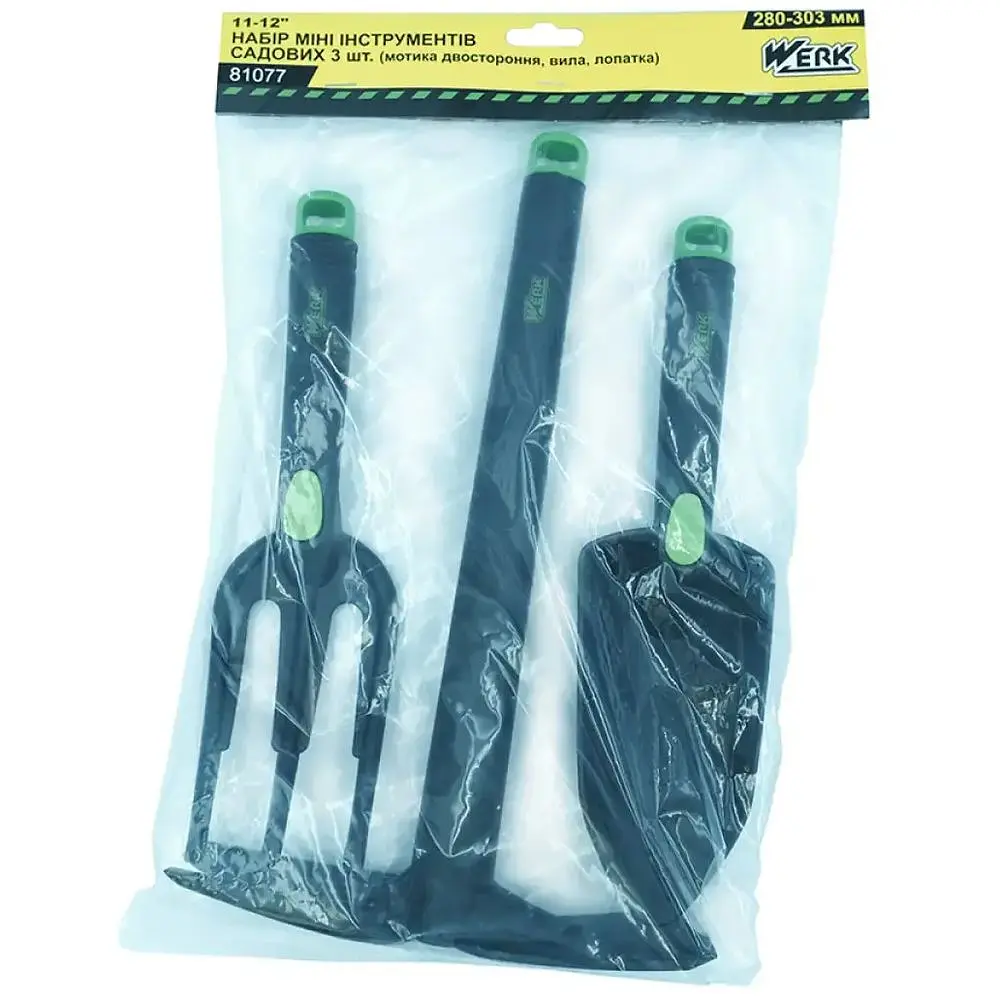 Набор мини инструментов Werk садовая мотыга двухсторонняя, вилка, лопатка 280-303 мм (139098) - фото 2