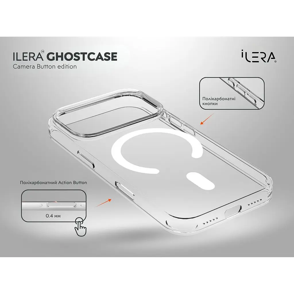 Чохол iLera GhostCase Camera Button with MagSafe для Apple iPhone 17 Pro Max Transparent (iLGCAClCaBk17PrMx) [150401] - фото 4