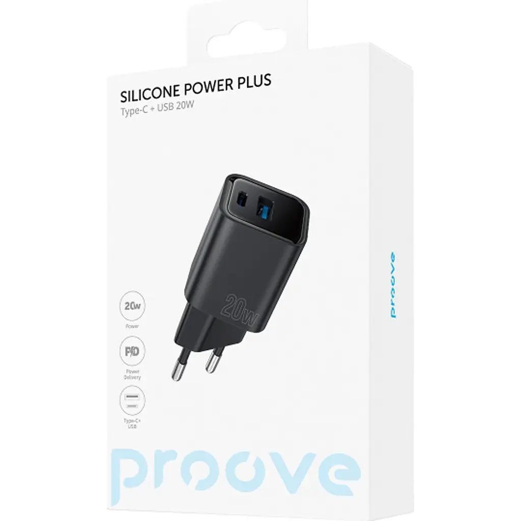 Мережевий зарядний пристрій Proove Silicone Power Plus 20W USB-C/USB-A Black (WCSP2011001) [130276] - фото 6