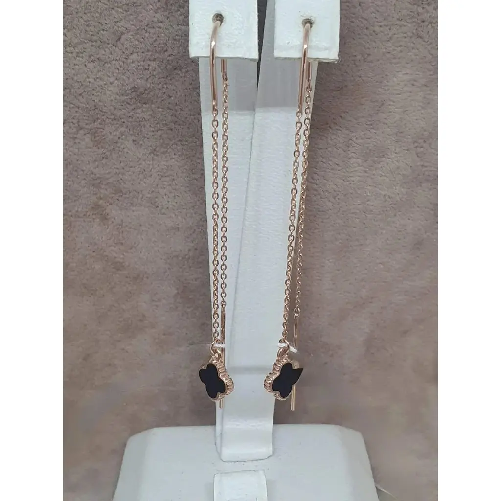 Золотые серьги-протяжки Tango Клевер с эмалью. 400278Е - фото 3