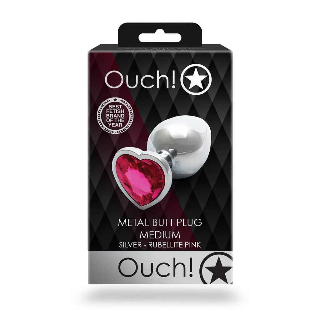 Анальна пробка Ouch! Heart Gem Butt Plug Medium, 8 см (сріблястий) - фото 9