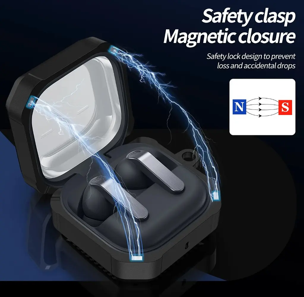 Чохол Primo Magnet Lock Rugged TPU для навушників Samsung Galaxy Buds 4 / Buds 4 Pro з карабіном - Black/Red - фото 4