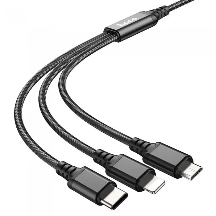 Кабель для заряджання телефонів HOCO X76 3 в 1 USB to Type-C+Lightning+MicroUSB 2A Чорний - фото 2