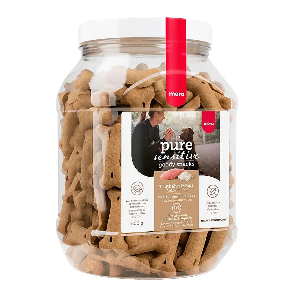 Ласощі для чутливих собак Mera good snacks pure sensitive Truthahn & Reis снеки із індичкою та рисом 600 г