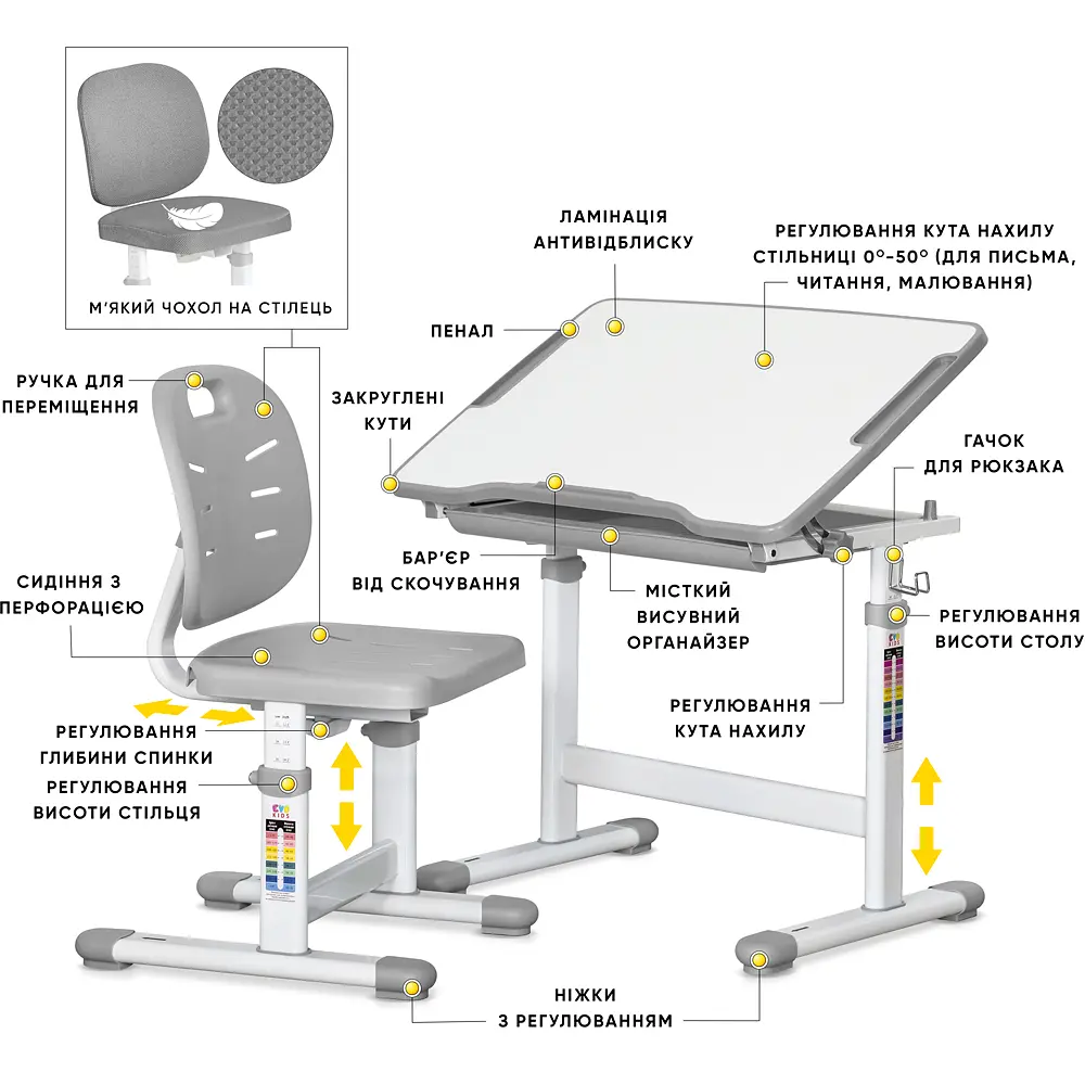 Комплект Evo-kids (стіл+стілець) Evo-06 Plus Grey (арт. Evo-06 Plus G) - фото 2