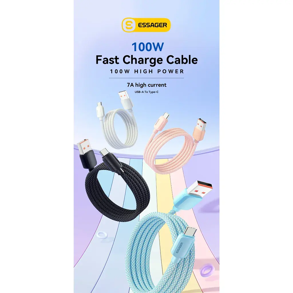 Дата кабель USB 2.0 AM to USB-C 2.0m 100W black Essager (EXC7A-WLA01-P) - фото 2