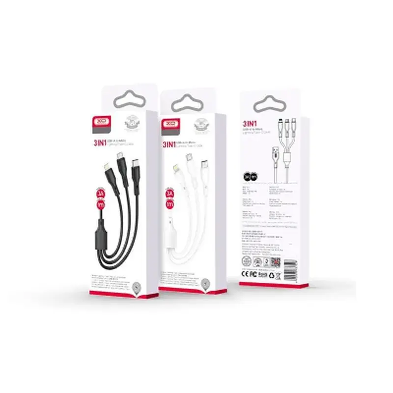 Дата кабель USB 2.0 AM to Lightning + Micro 5P + USB-C 1.0m 2.4A XO (CB-23U3) - фото 2