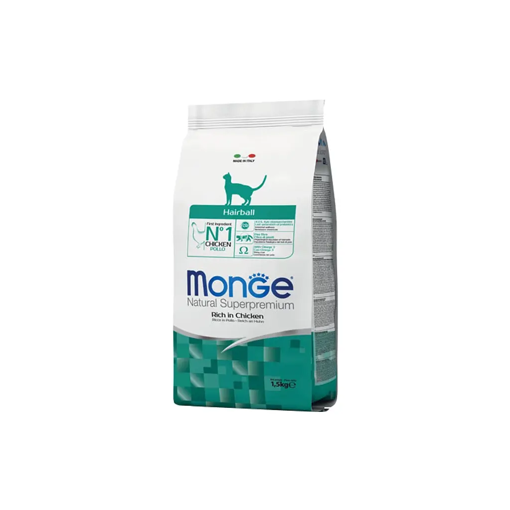 Сухий корм для кішок Monge Cat Hairball зі смаком курки, кукурудзи та рису 1.5 кг (8009470005234)