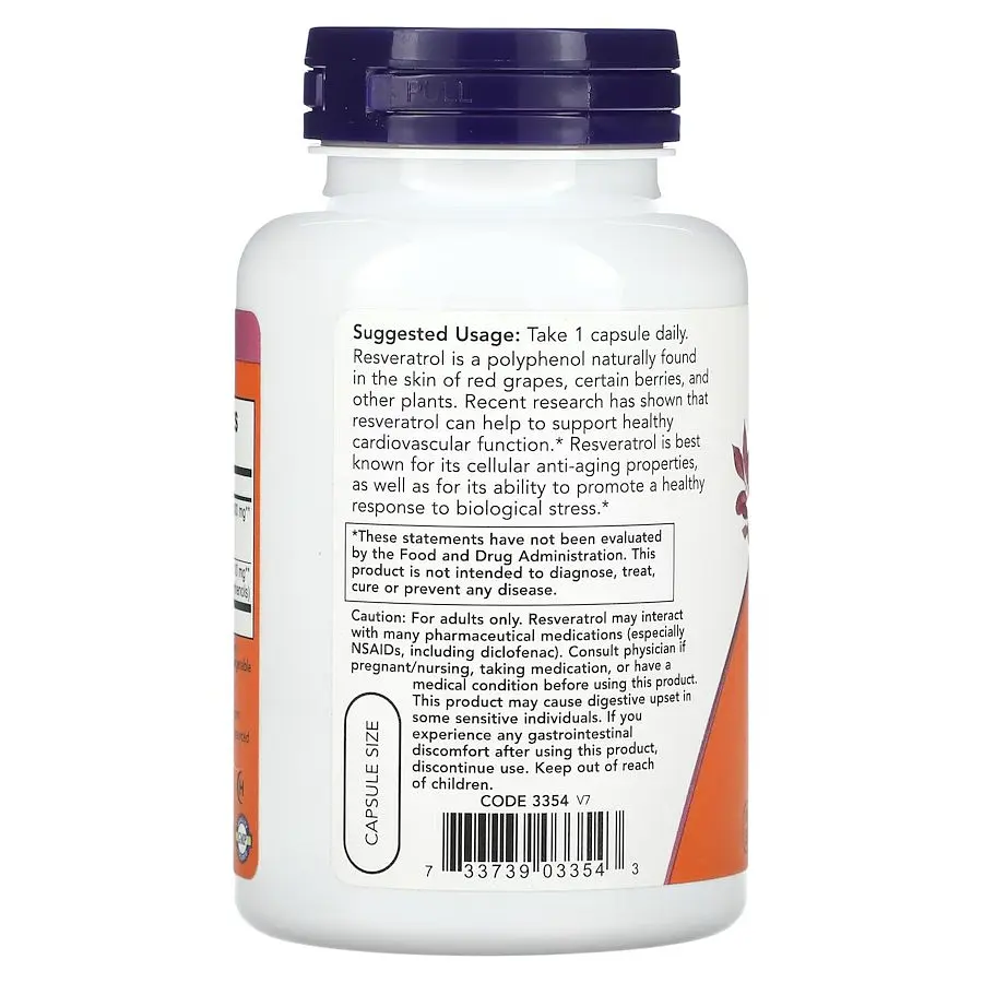Натуральна добавка NOW Resveratrol 200 mg, 120 вегакапсул - фото 3