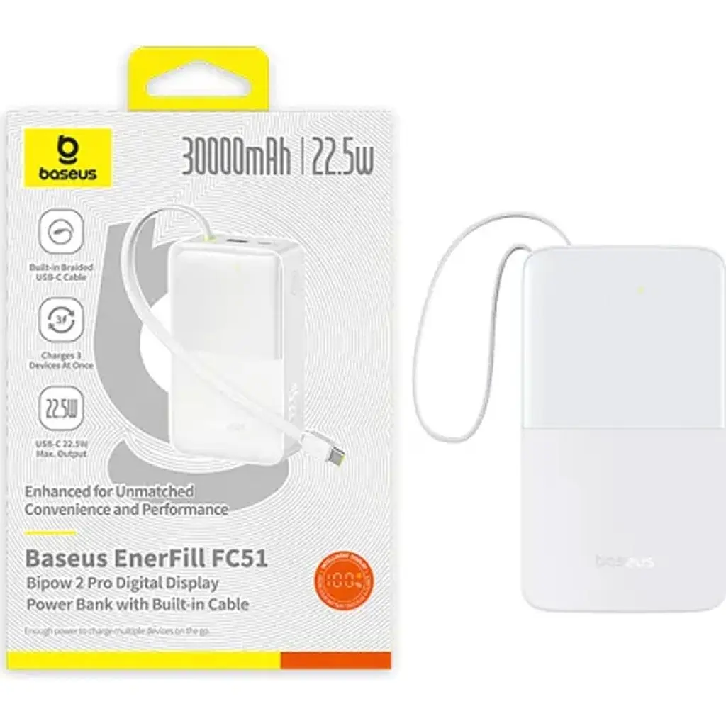 Внешний аккумулятор Baseus EnerFill FC51 Bipow 2 Pro 30000mAh 22.5W White (E0028101) [163468] - фото 3