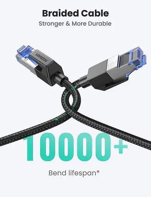 Високошвидкісний інтернет-кабель UGREEN Cat 8 Lan круглий мережевий шнур патч-корд з обплетенням RJ45 1.5 м (NW153) - фото 7