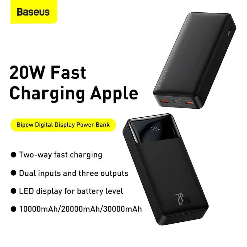 Внешняя батарея - портативный аккумулятор Baseus Bipow Digital Display 20000mAh 20W (PPDML-M01) черный - фото 4