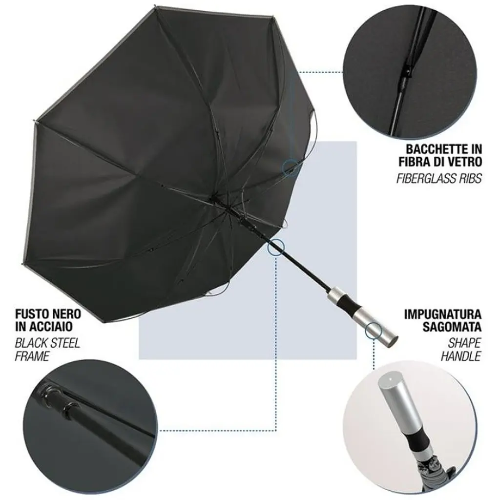 Зонтик-трость Perletti Reflecting с системой антивитер черный (P96014-01) - фото 6
