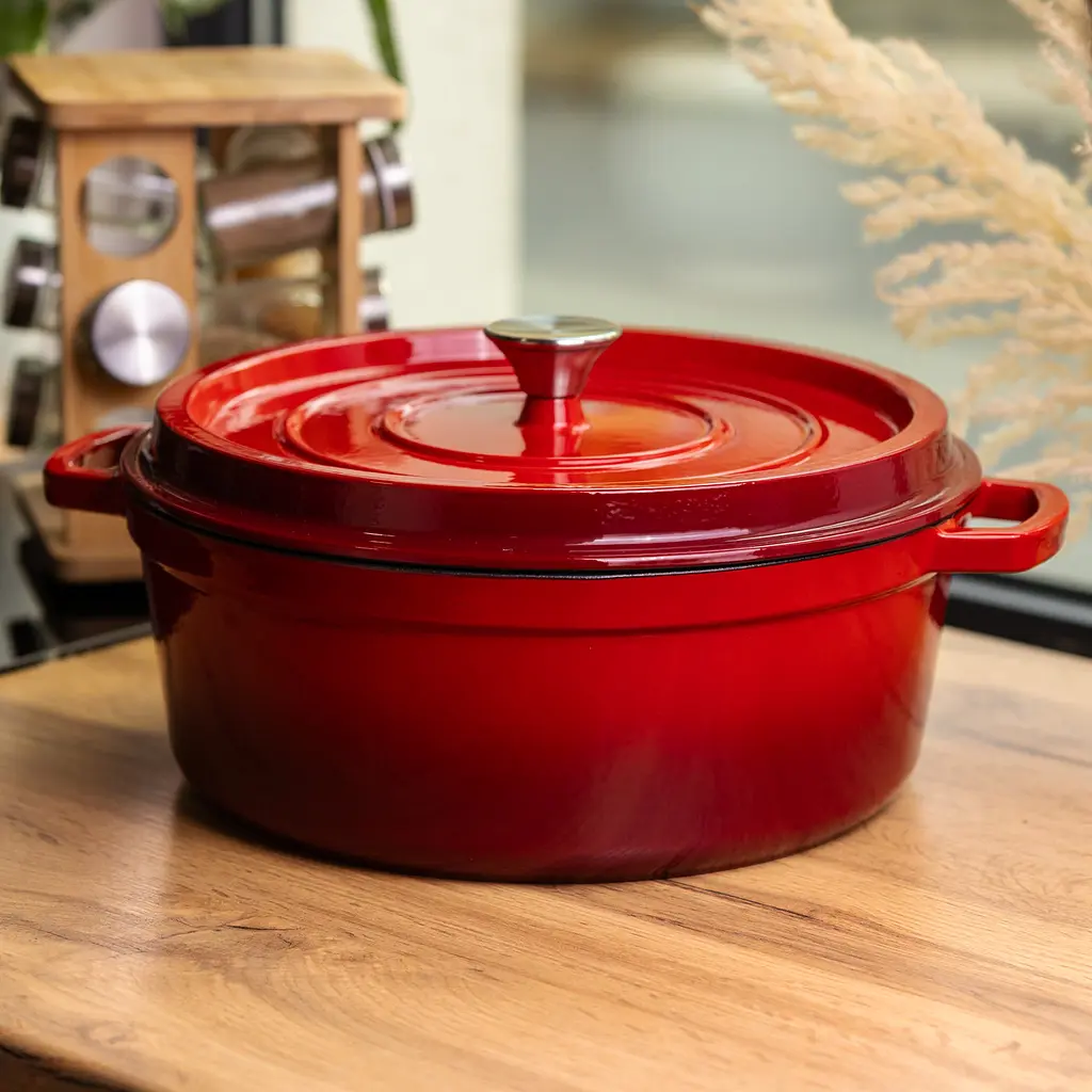 Кокотниця чавунна емальована 7,5 л, червоний Yongkang HP-FLG-7 RED - фото 2