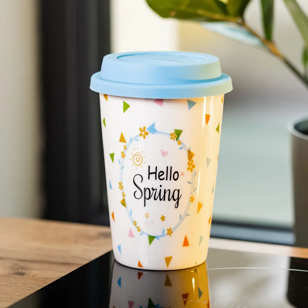 Стакан порцеляновий 420 мл із силіконовою кришкою, hello spring Liling Rongxiang Ceramic RX-N240546HS - фото 4
