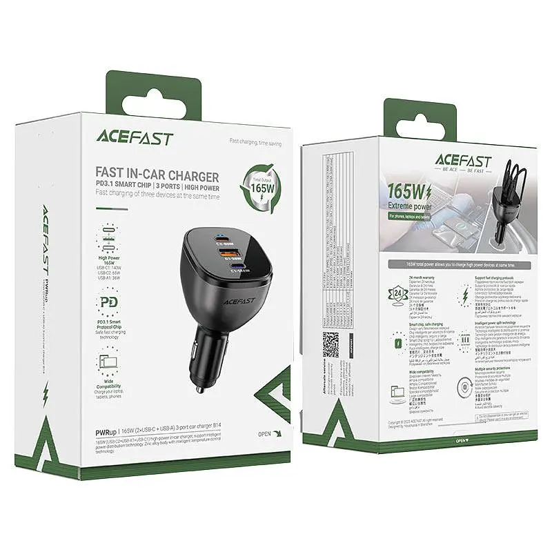 Автомобільне зарядне пристрій ACEFAST B14 165W (2xUSB-C+USB-A) 3-port car charger Чорний - фото 2