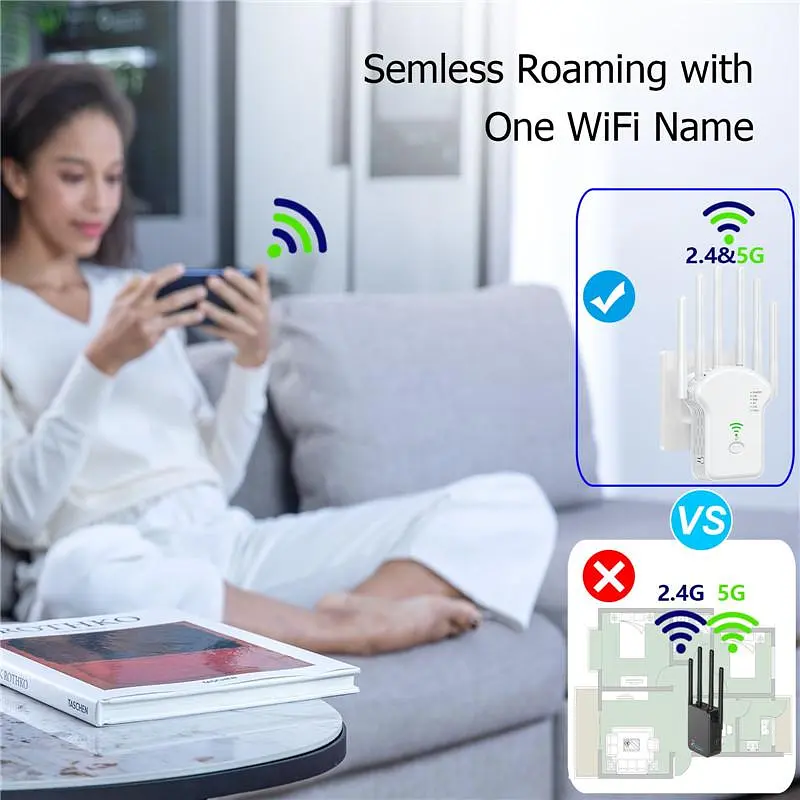 Бездротовий ретранслятор WiFi AC1200M Dual Band Range Extender (6 антен, WPS) White - фото 2
