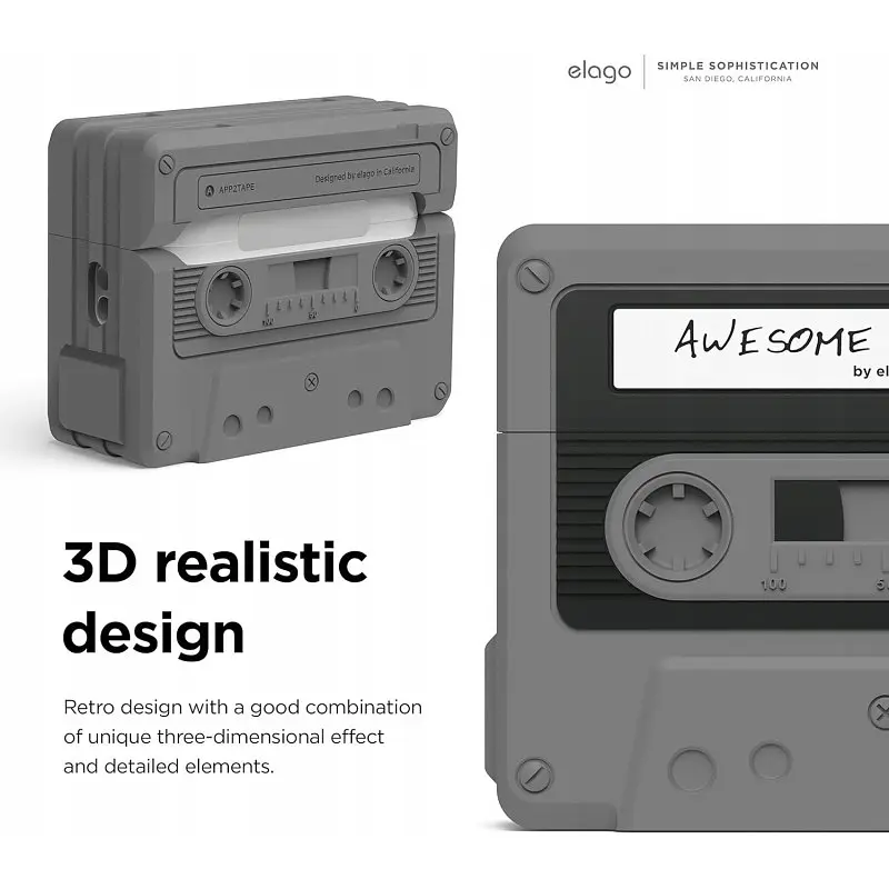 Чохол Elago Cassette Tape Case Black for AirPods Pro 2nd Gen сірий (EAPP2TAPE-BK+STR-BK) - фото 3