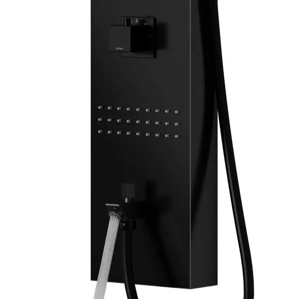 Душова панель Corsan Neo black з виливом та термостатом S060TBLW, Чорний матовий - фото 3