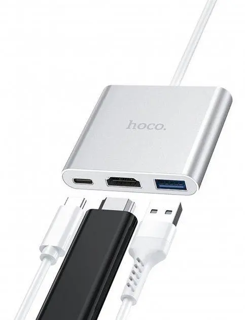 USB Хаб Hoco HB14 Type-C USB 3.0 Silver - фото 2