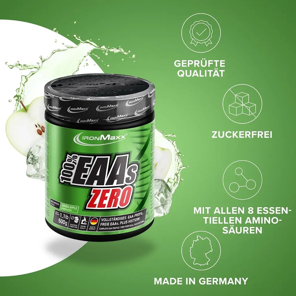 Амінокислота IronMaxx 100% EAAs Zero Зелене яблуко 500 г - фото 2