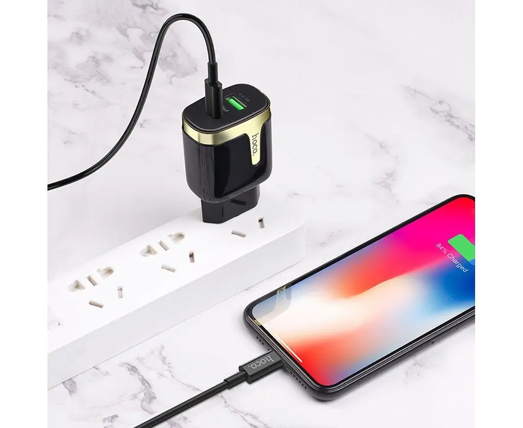 Блок 2 порта быстрая зарядка Hoco C79A QC3.0+PD Type-C to Lightning - фото 2