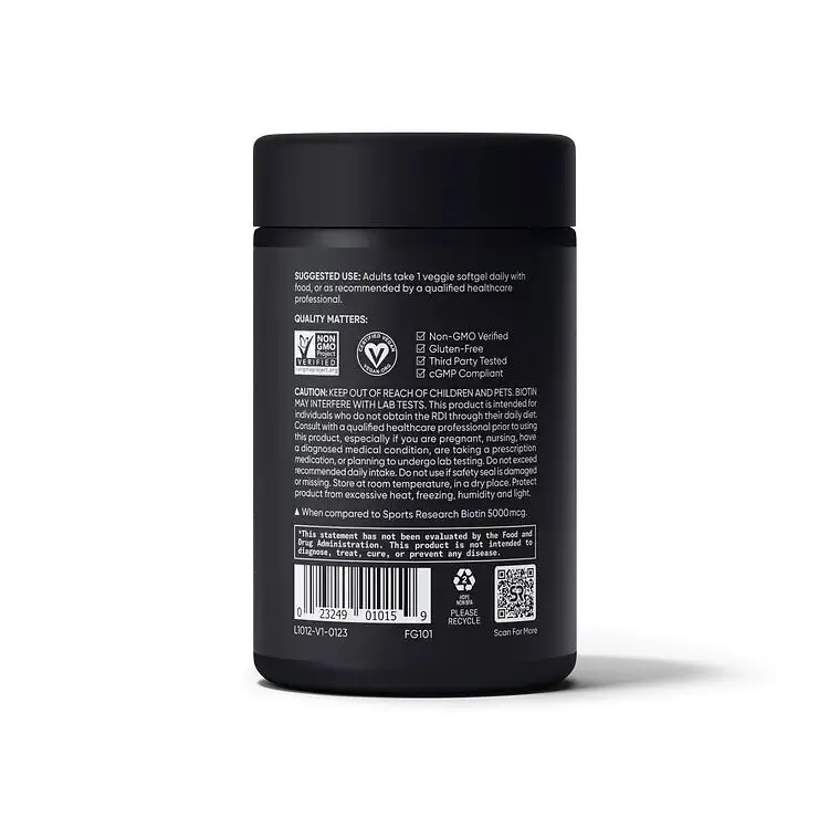Биотин Sports Research Biotin 10000 mcg Max Stregth, 120 капсул - фото 3