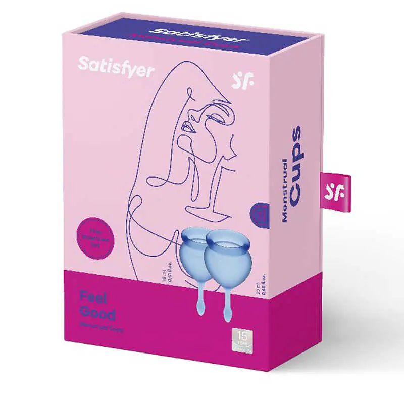 Satisfyer Feel Good-набір менструальних чаш, 15 мл і 20 мл (синій) - фото 2