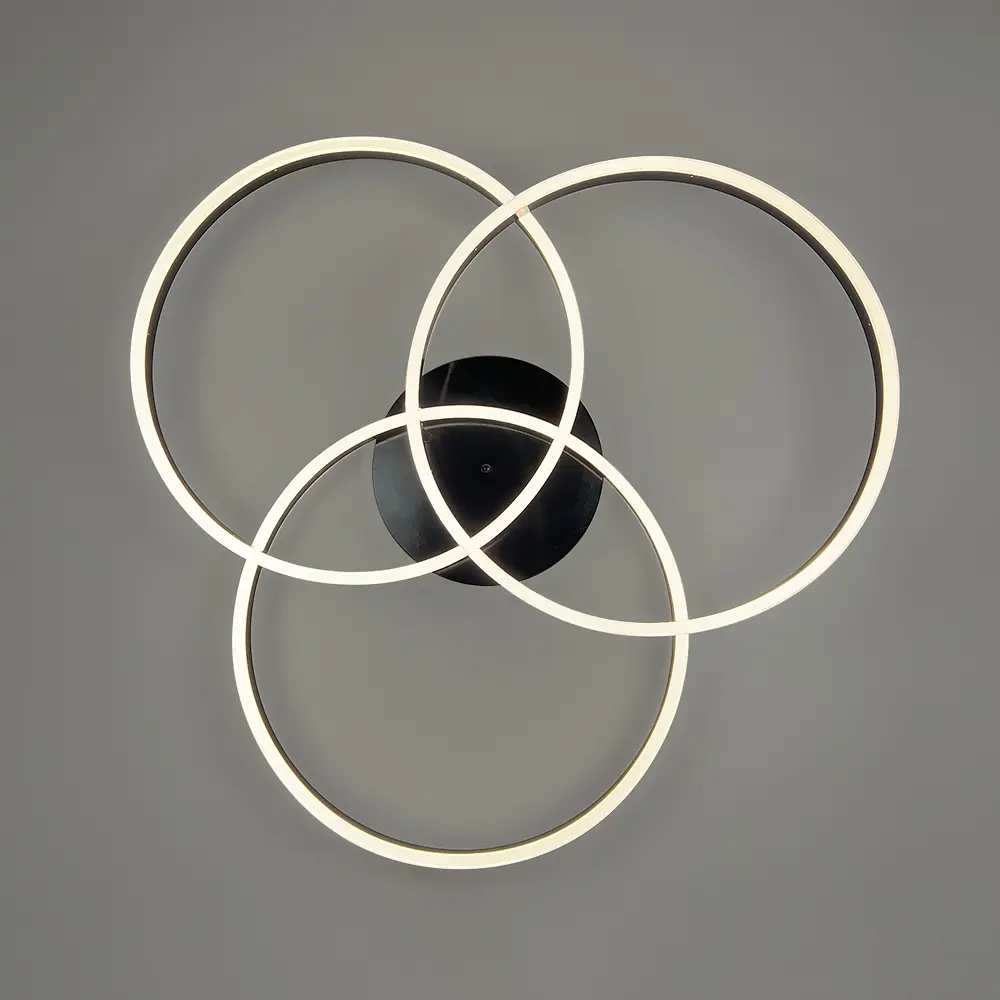 Светодиодная черная люстра на 3 кольца 77х80 см с пультом 3 режима света Line F | Ст. A55067/3A BR BK - фото 2