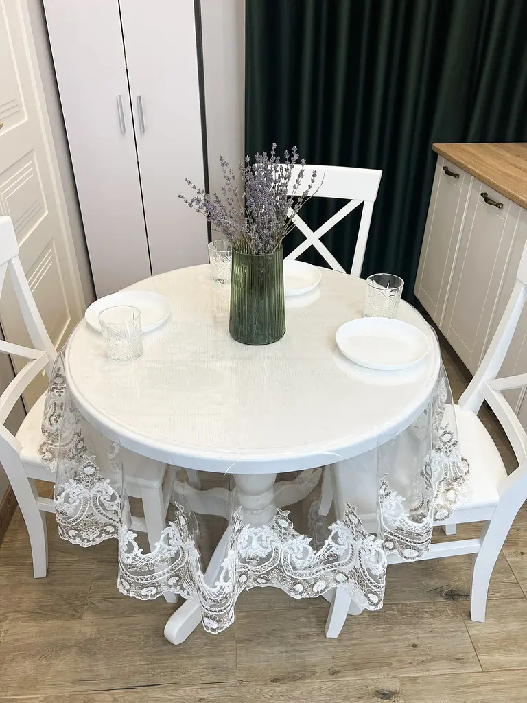 Силиконовая скатерть с бело-кофейным кружевом Арка Elit 100х100 см - фото 8