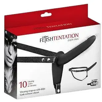 Страпон із вібрацією Fetish Tentation Vibrating Strap-On with Dildo Black - фото 3