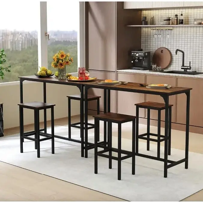 Барный стол и 2 барных стула Costway Hoobro в стиле Loft - фото 9