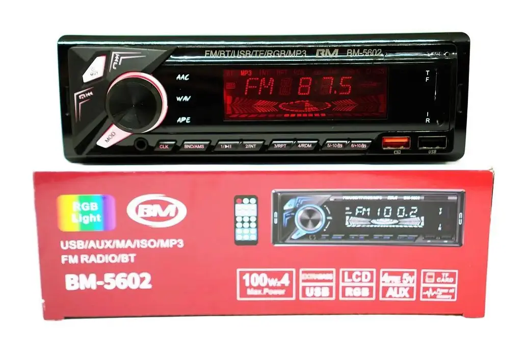 Автомагнітола Boschmann BM-5602 1DIN з Bluetooth і ISO-роз'ємом, RGB-підсвітка панелі, 2xUSB, microSD/TF, AUX вхід, MP3 - фото 7
