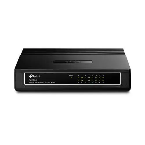 Комутатор TP-LINK TL-SF1016D, чорний, 16-портовий, 10/100 Мбіт/с, некерований, пластиковий корпус