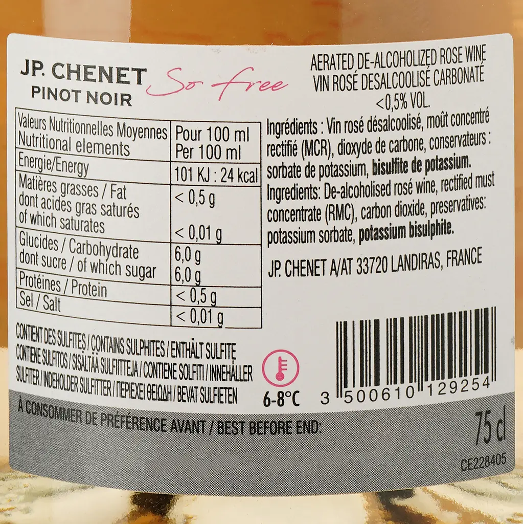 Вино игристое безалкогольное J.P. Chenet Pino Noir Sparkling розовое полусладкое 0.75 л - фото 3