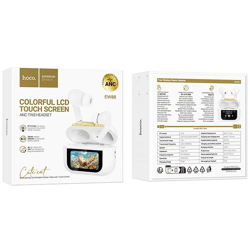 Бездротові TWS навушники Hoco EW88 Rampino with Touch Screen ANC White - фото 2